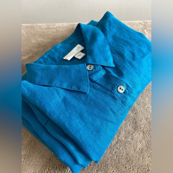 J Jill Linen turquoise tunic blouse high low size S - Picture 12 of 13